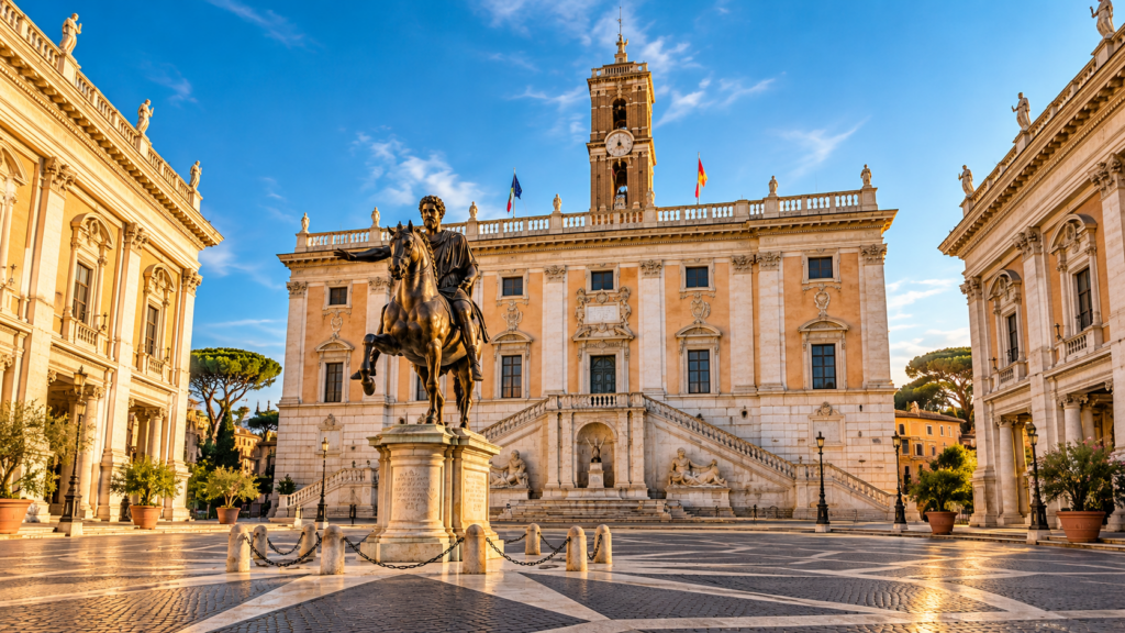 Piazza del Campidoglio au Capitole de Rome avec la statue de Marc Aurèle