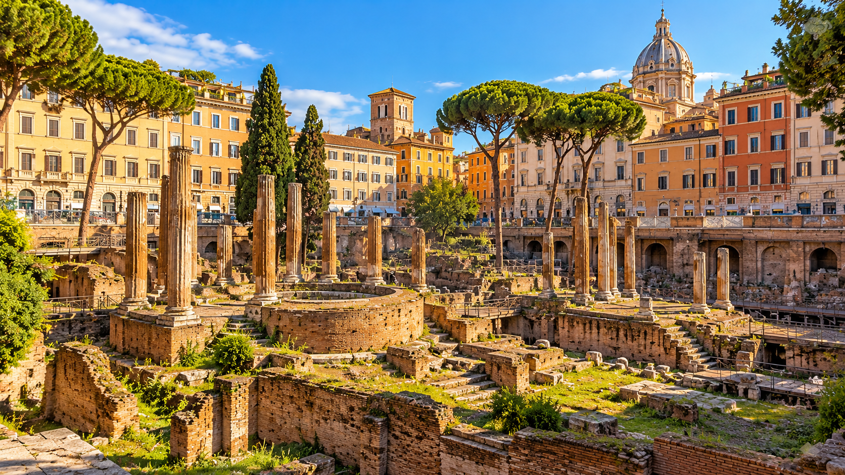 Reconstitution du Largo di Torre Argentina à Rome avec ses temples antiques