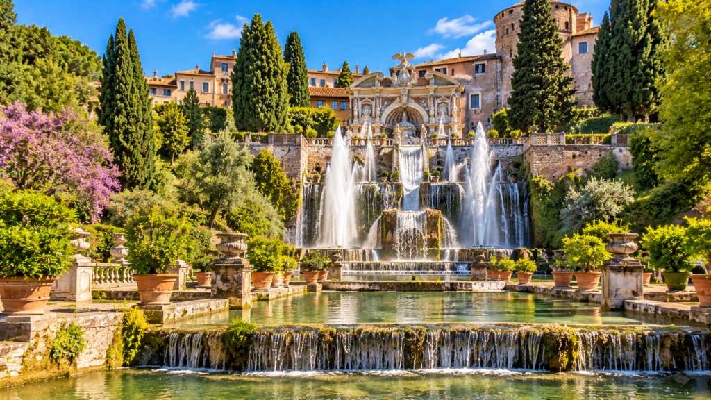 Fontaine de Neptune et jardins de la Villa d’Este à Tivoli